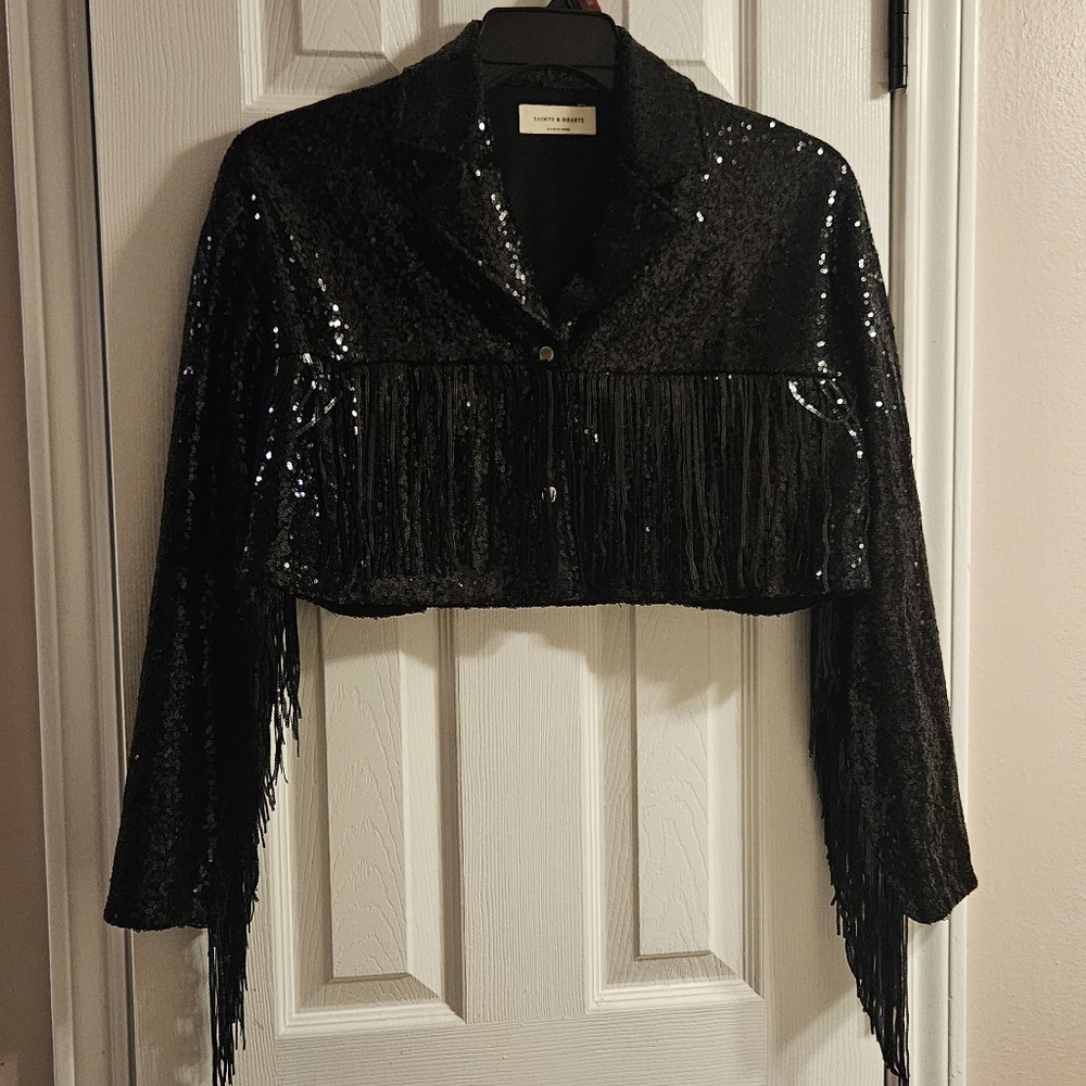 Black Sequin Fringe Jacket